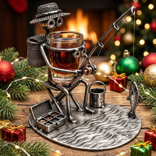 Fishing Man Metal Art Fishing Gift Shot Glass Holder