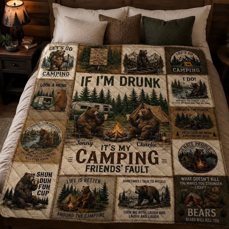 If I'm Drunk It's My Friends Fault Christmas Quilted Blanket