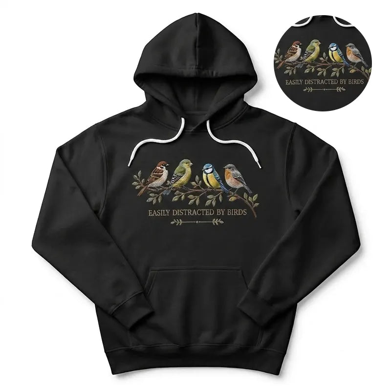 Easily Distracted by Birds Embroidered Hoodie