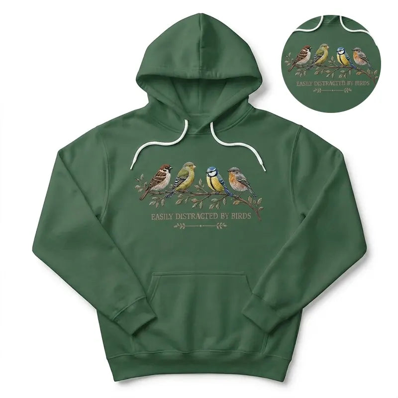 Easily Distracted by Birds Embroidered Hoodie