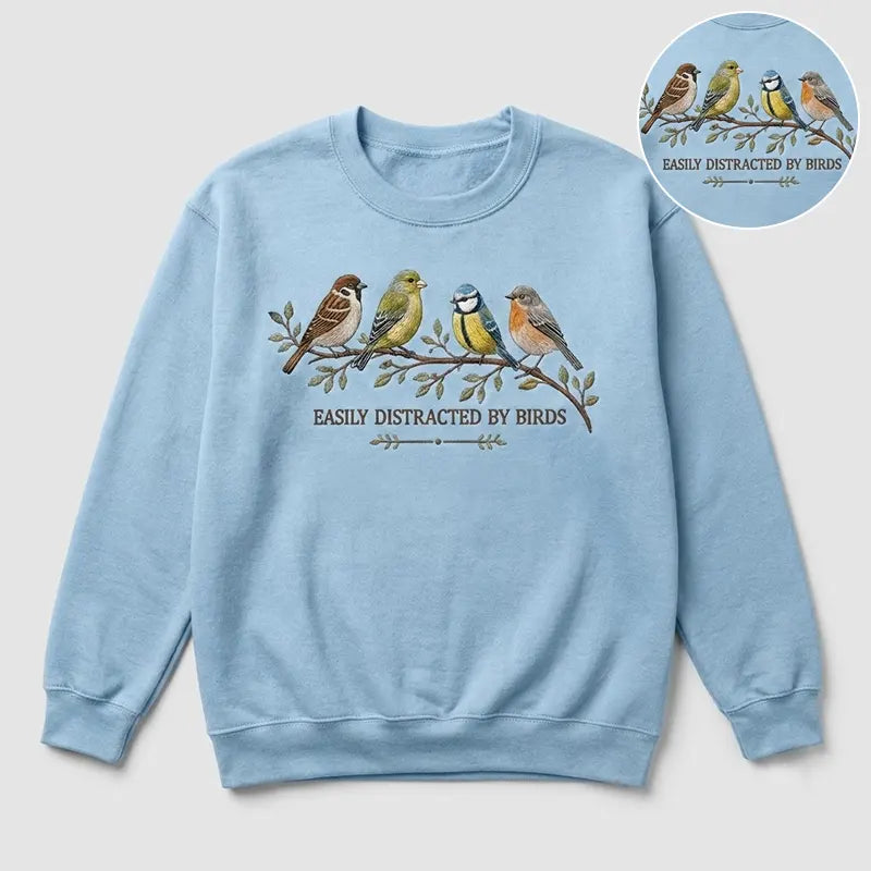Easily Distracted by Birds Sweater – Print & Embroidery