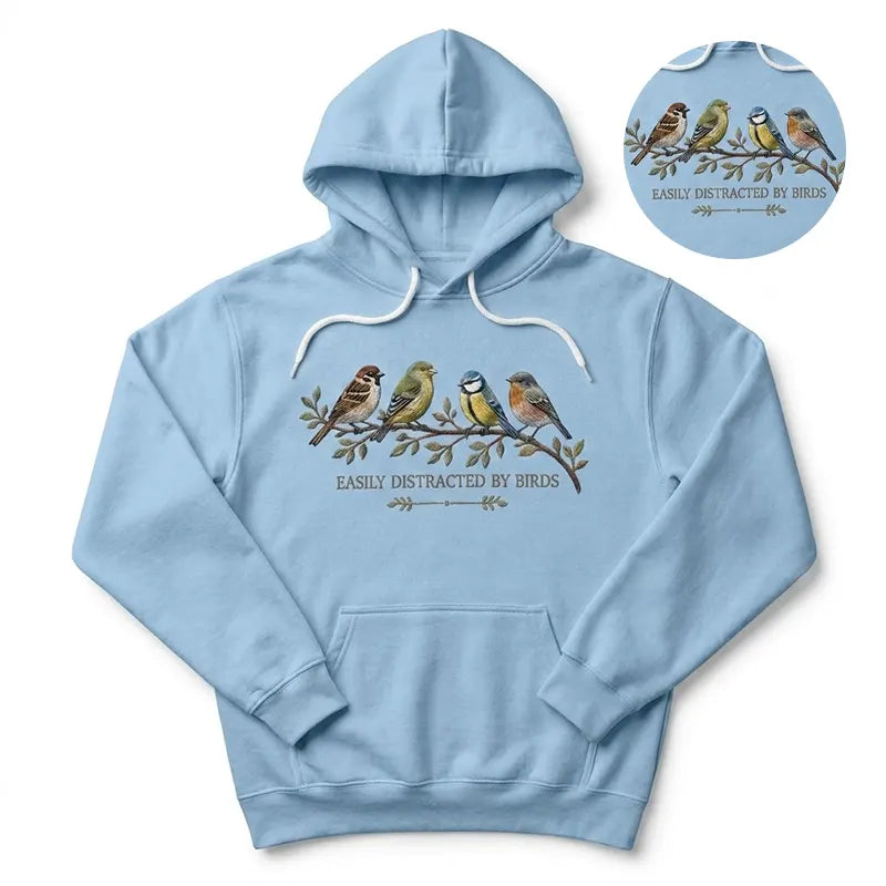 Easily Distracted by Birds Embroidered Hoodie