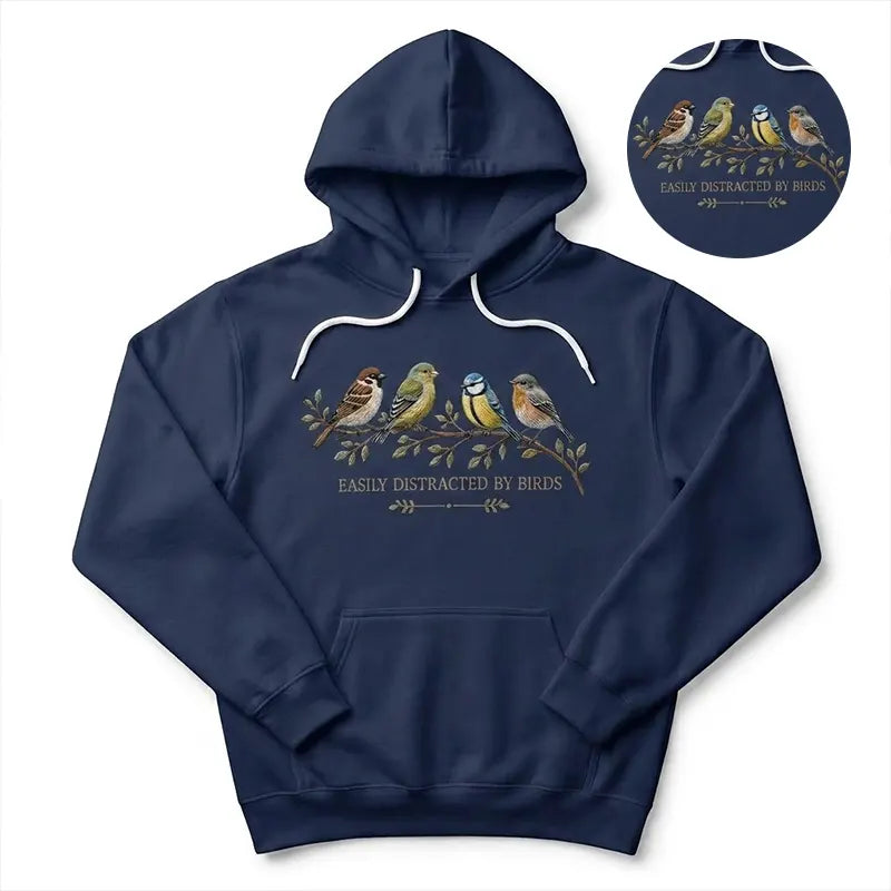 Easily Distracted by Birds Embroidered Hoodie
