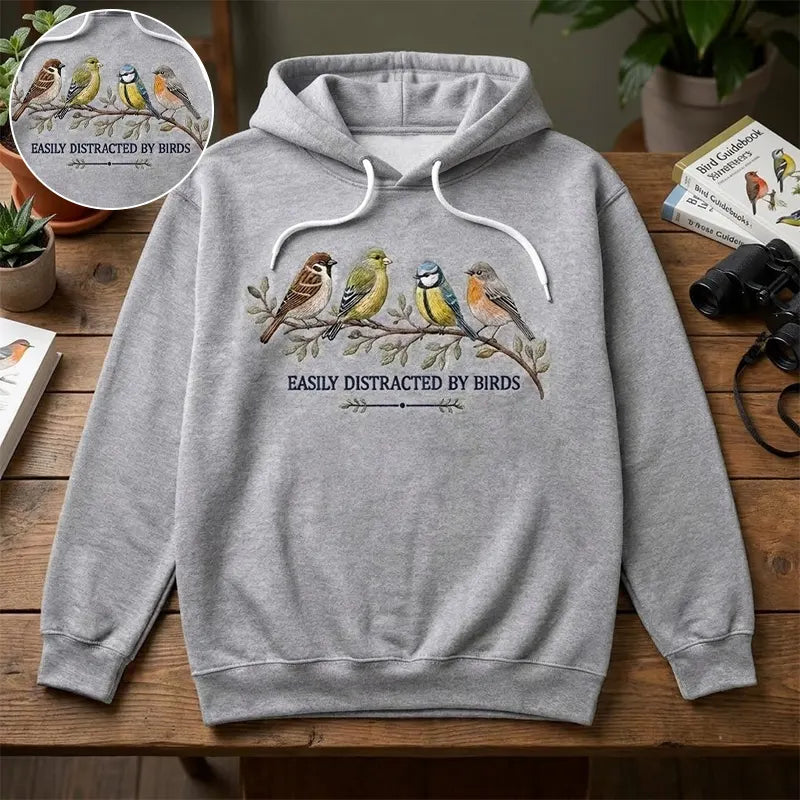 Easily Distracted by Birds Embroidered Hoodie