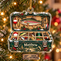 Personalized Fishing Tackle Box Christmas Acrylic Ornament