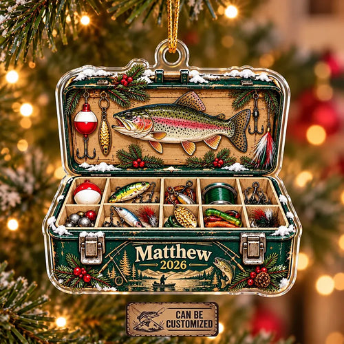 Personalized Fishing Tackle Box Christmas Acrylic Ornament