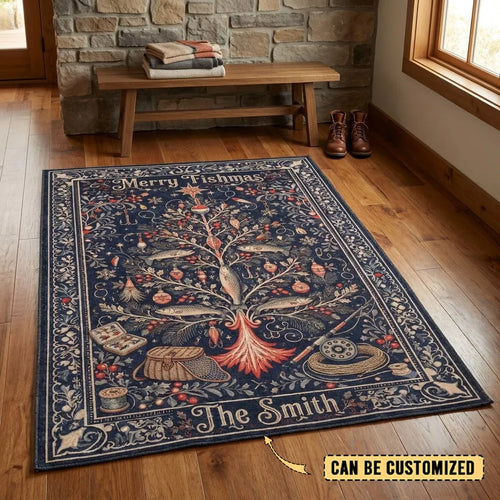 Merry Fishmas Personalized Christmas Fishing Rug