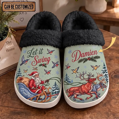 Personalized Let It Swing Christmas Reindeer Fur Slippers