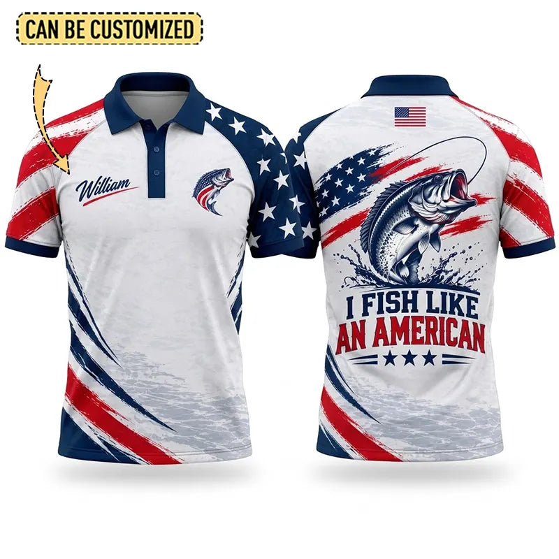 Custom American Bass Fishing Patriotic Polo Shirt