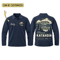 Personalized Mount Katahdin Vintage Hiking Polo Long Sleeve Shirt
