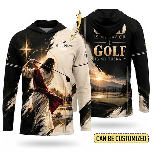 Personalized God Is My Savior Golf Christian Hooded Long Sleeve Shirt