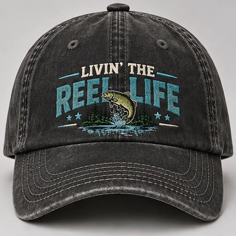 Livin' The Reel Life Vintage Salmon Fishing Embroidered Cap