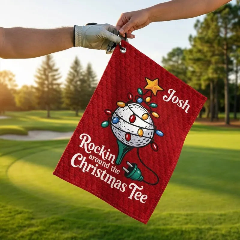 Rockin Around The Christmas Tee Funny Golf Towel