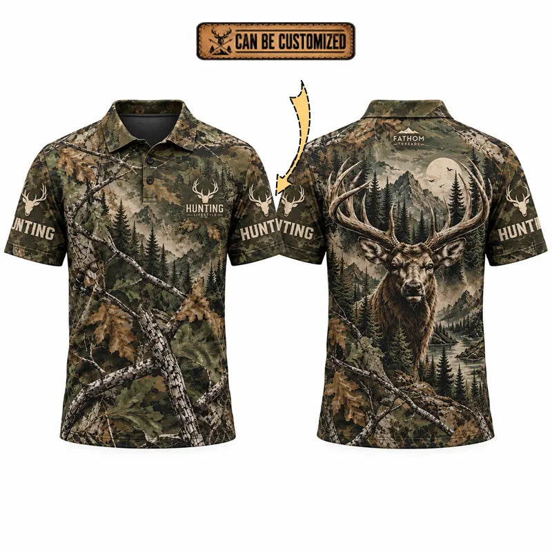 Real Tree Camo Elk Hunting Graphic Polo Shirt