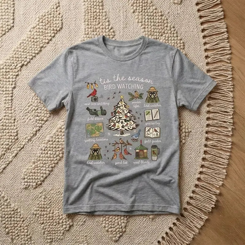 Vintage Christmas Bird Watching T-Shirt