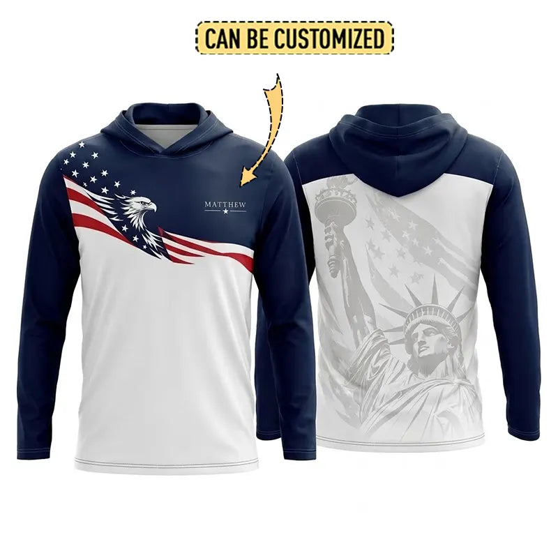 Personalized Land Of Opportunity Bald Eagle American Flag Hooded Long Sleeve Shirt