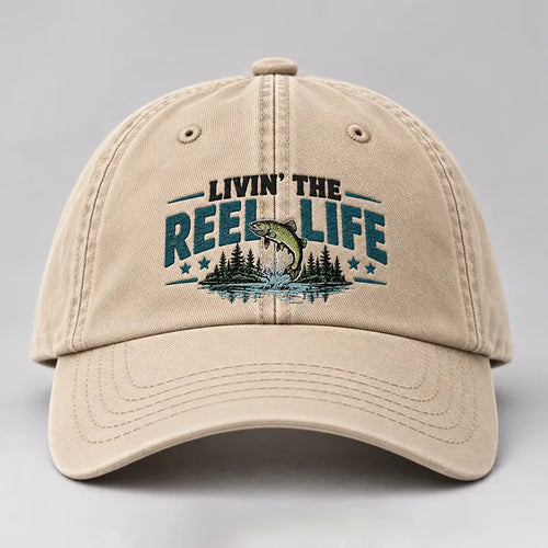 Livin' The Reel Life Vintage Salmon Fishing Embroidered Cap