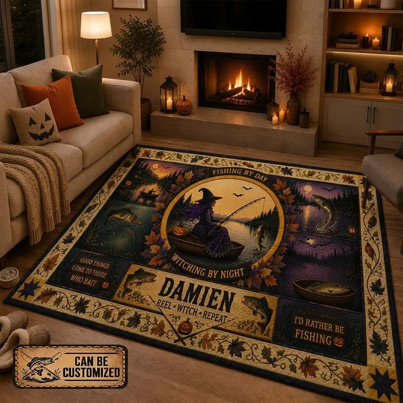 Personalized Witching By Night Halloween Fishing Rug