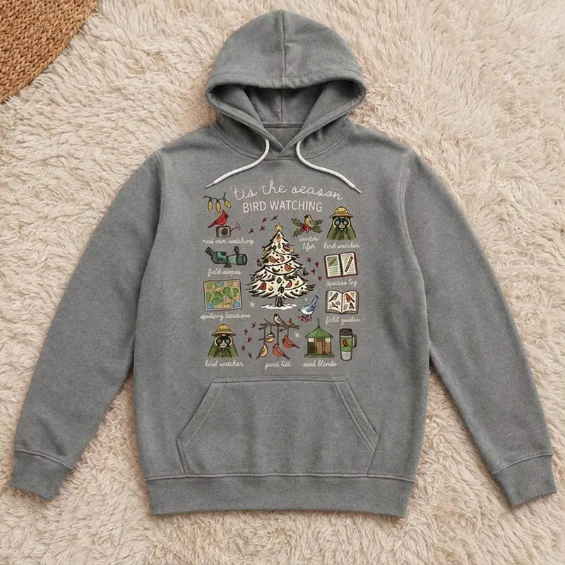 Vintage Christmas Bird Watching Hoodie