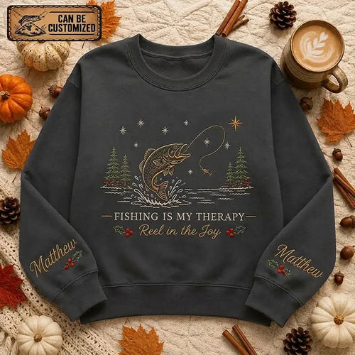 Fishing Is My Therapy Reel In The Joy Print & Embroidery Sweater