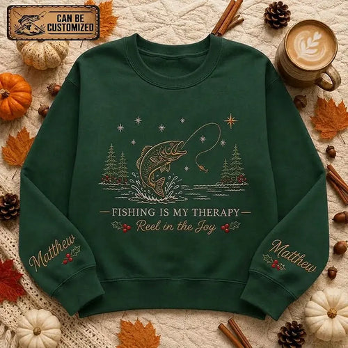 Fishing Is My Therapy Reel In The Joy Print & Embroidery Sweater