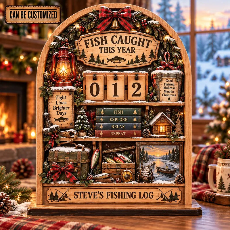 Personalized Christmas Fishing Catch Wooden Tracker