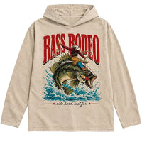 Bass Rodeo Cowboy Fishing Vintage Hooded Long Sleeve Shirt