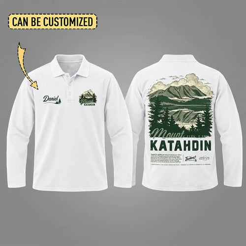 Personalized Mount Katahdin Vintage Hiking Polo Long Sleeve Shirt