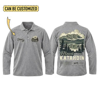 Personalized Mount Katahdin Vintage Hiking Polo Long Sleeve Shirt
