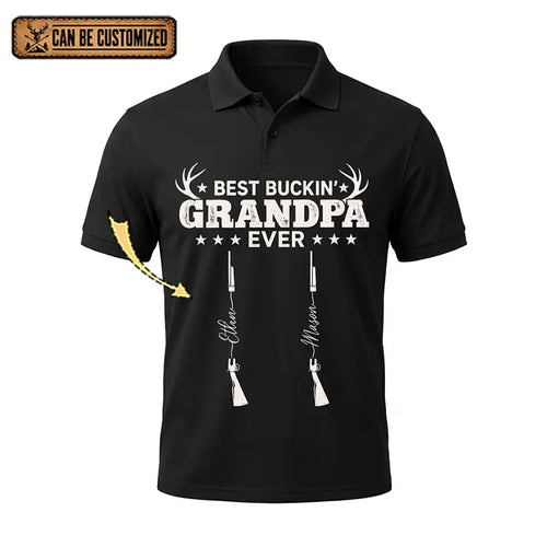Personalized Best Buckin' Grandpa Ever Hunting Polo Shirt