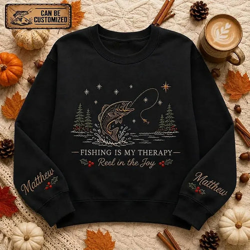 Fishing Is My Therapy Reel In The Joy Print & Embroidery Sweater