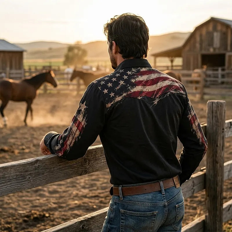 American Eagle Vintage Distressed Patriotic Cowboy Western Shirt