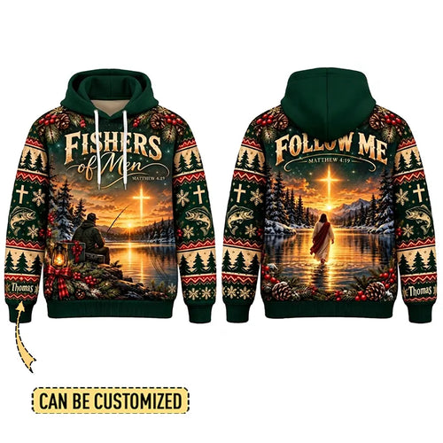 Personalized Fishers of Men Christmas Christian Fishing Hoodie