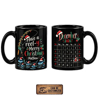 Personalized Have a Reel-y Merry Christmas 2026 Black Fishing Mug