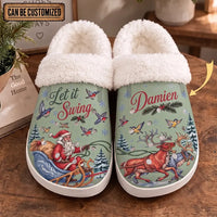 Personalized Let It Swing Christmas Reindeer Fur Slippers