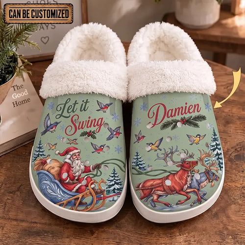 Personalized Let It Swing Christmas Reindeer Fur Slippers