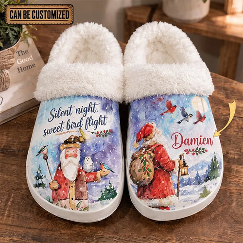 Personalized Silent Night Sweet Bird Flight Christmas Fur Slippers