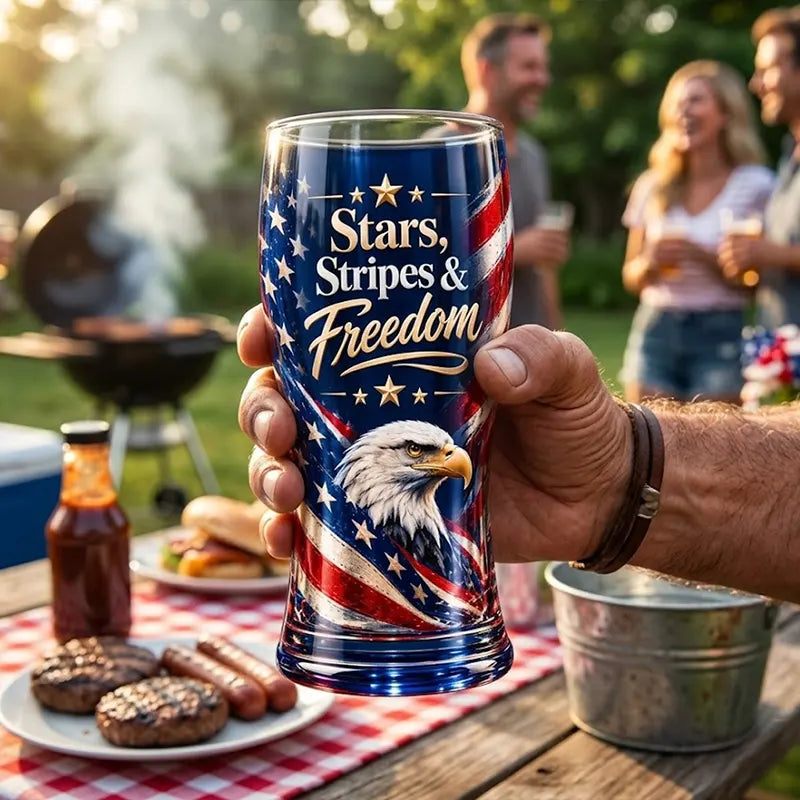 Stars Stripes & Freedom Patriotic American Spirit Drinking Glass