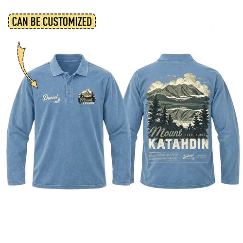Personalized Mount Katahdin Vintage Hiking Polo Long Sleeve Shirt
