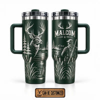 Whitetail Deer Hunting Laser Engraved 40oz Tumbler With Handle