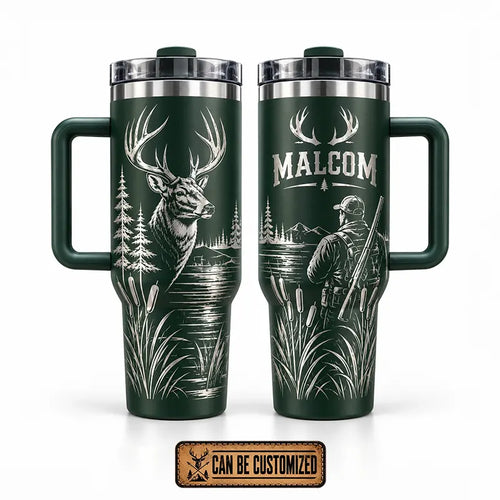 Whitetail Deer Hunting Laser Engraved 40oz Tumbler With Handle