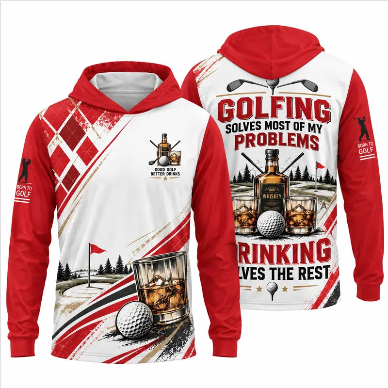 Good Golf Better Drinks Personalized Golf Hooded Long Sleeve Shirt