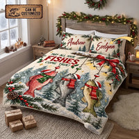 May All Your Fishes Come True Christmas Fishing Quilt Bedding Set