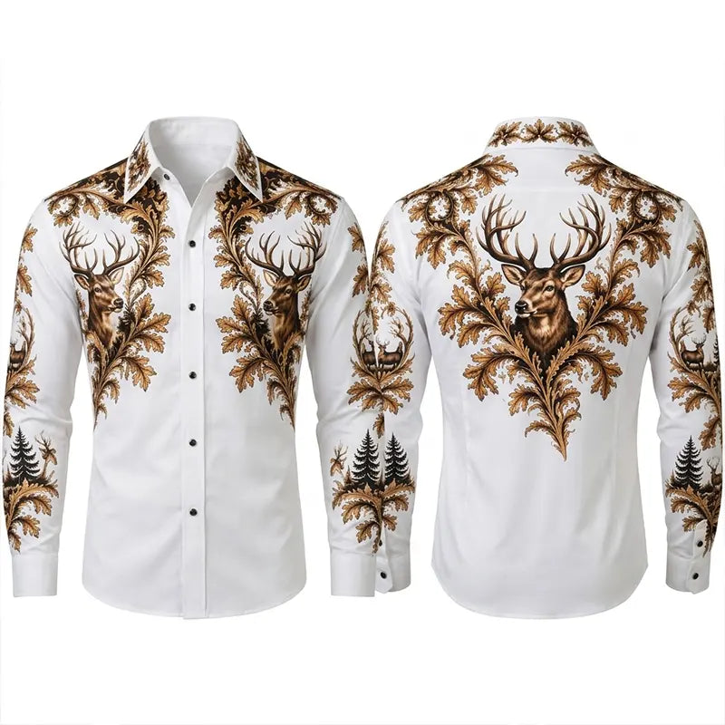 Wild Deer Hunting Oak Leaves Western Shirt