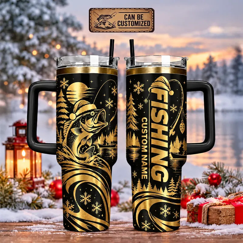 Custom Fishing Christmas Metallic Personalized 40oz Tumbler