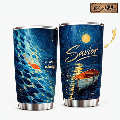 Personalized Just Keep Fishing Starry Night Fishing Tumbler