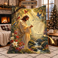 Personalized Matthew 6:26 Jesus Birds Christian Fleece Blanket
