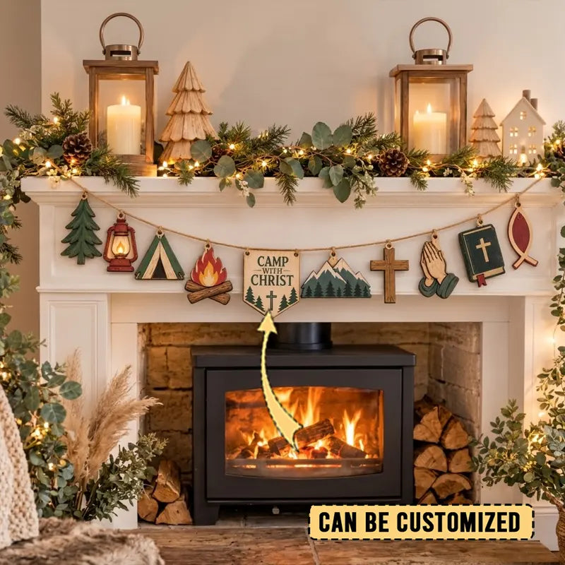 Personalized Camp With Christ Catholic Camping Wooden Garland