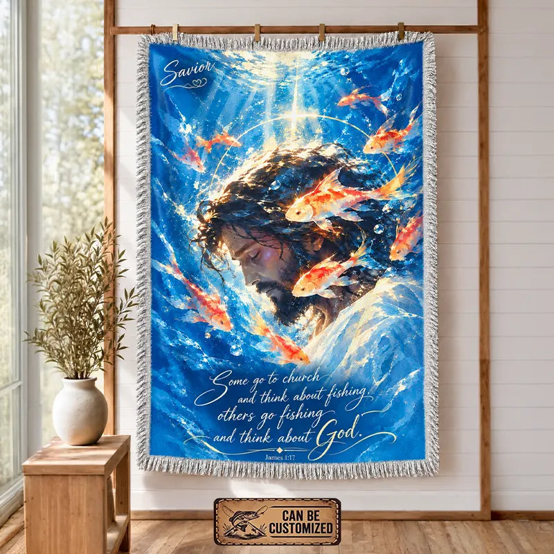 Christian Fishing Jesus Personalized James 1:17 Tassels Blanket