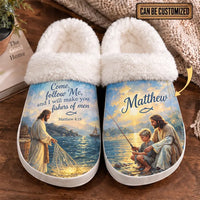 Personalized Christian Jesus Fishing Fur Slippers